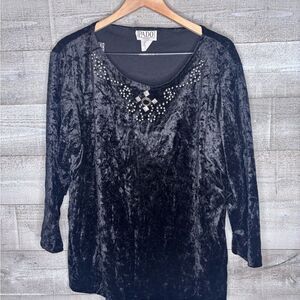 Pado California small Black Velvet Women's Top with Embellished Neckline